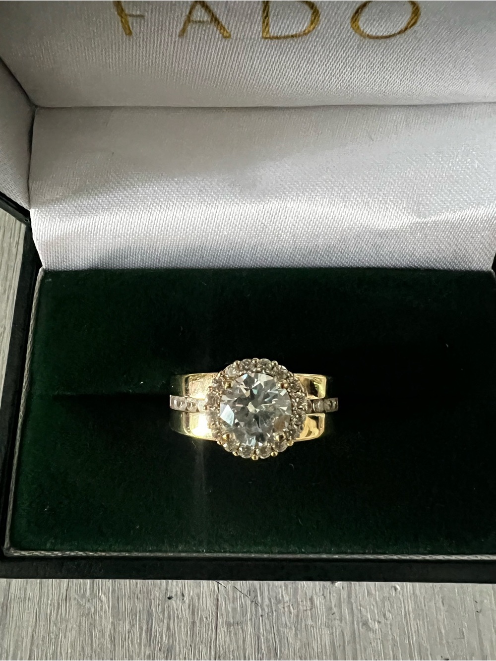 Gold Halo Solitaire Ring with Pavé Accents - Yellow Gold
